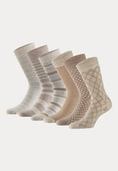 6 paar 100% bio katoen sokken met print in de kleuren beige